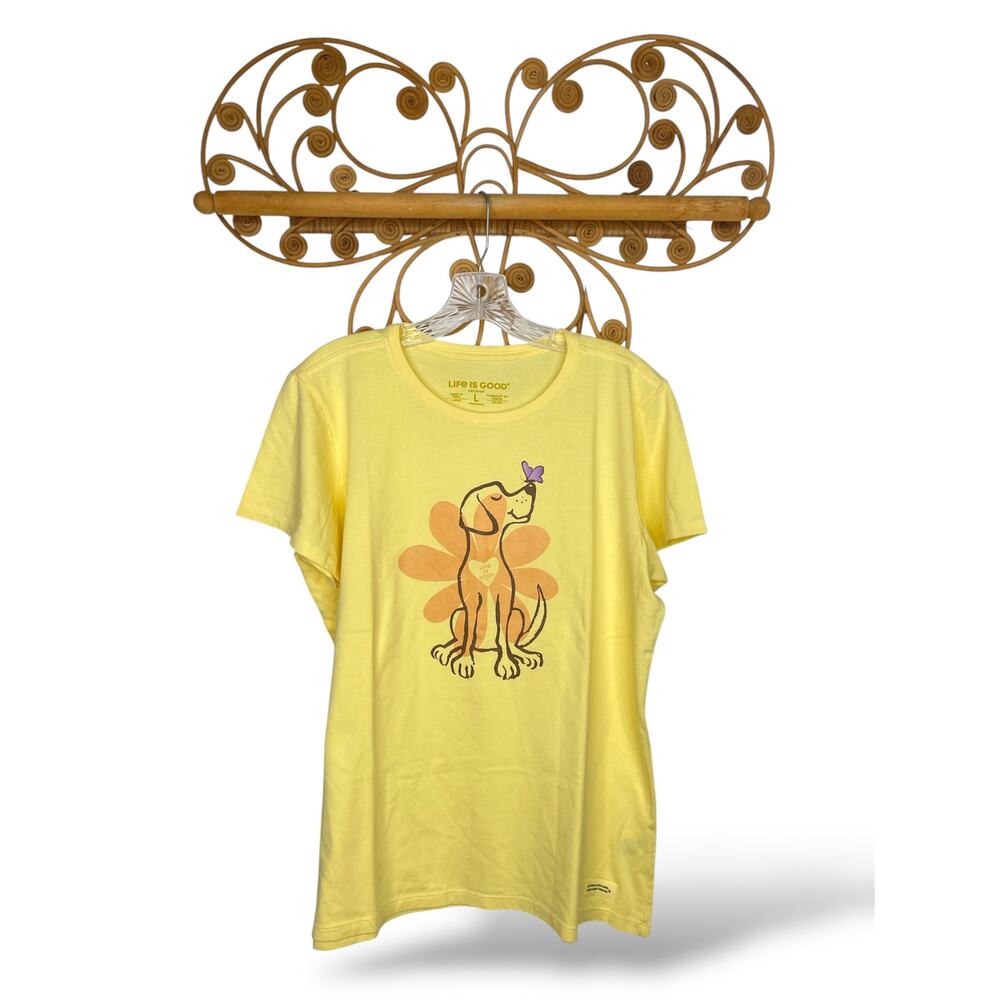 Life is Good Life is Good Daisy Dog Tee Shirt Yellow L - Picture 2 of 5